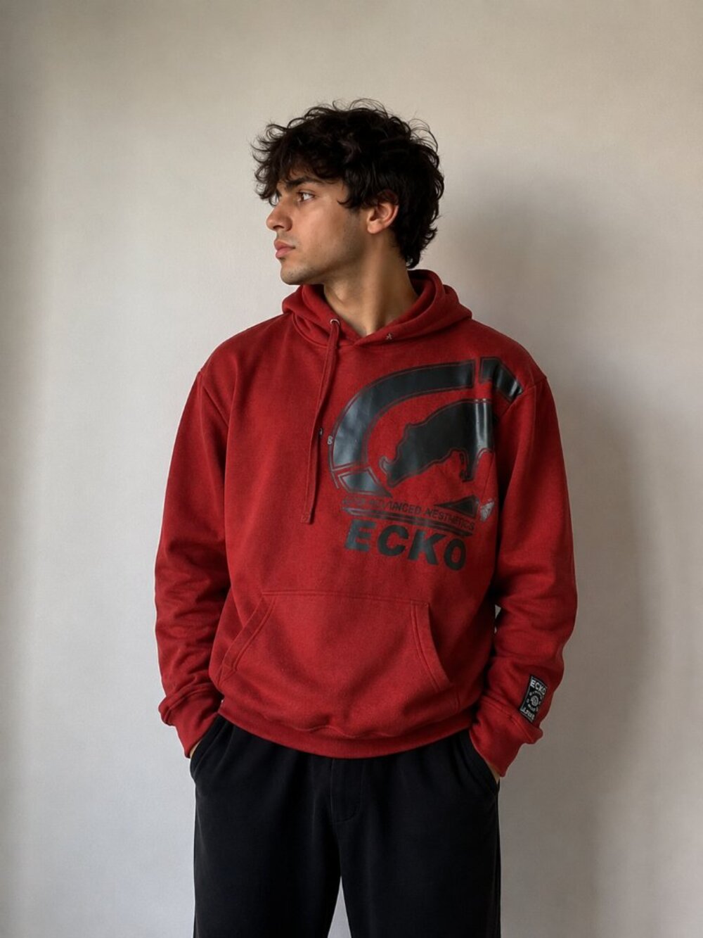 Ecko Unltd Red Graphic Hoodie Mens S Pullover Y2K Streetwear Rhino Logo Sweatsh